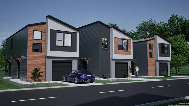 a view of a car parked in front of a house