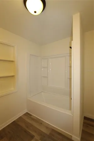 a bathroom with a bathtub