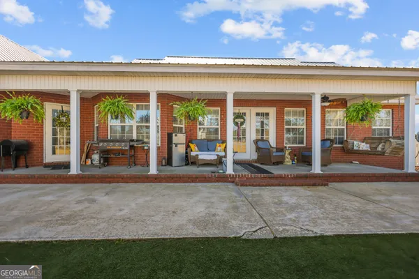 an outdoor view of a garage