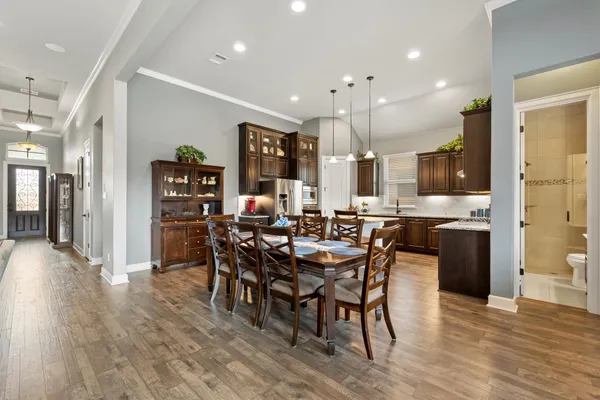 a view of a dining area with furniture