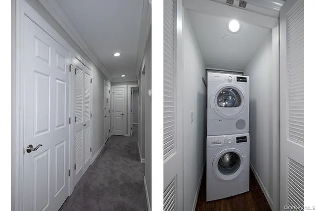 a view of a hallway with washer and dryer