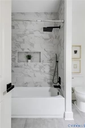 a bathroom with a bathtub