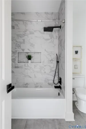 a bathroom with a bathtub