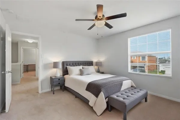 an aerial view of a house with a garden