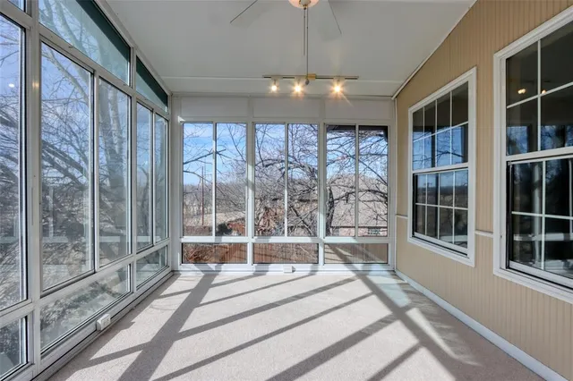 a view of a city from a ceiling room