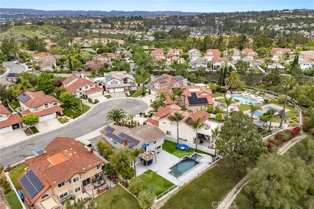 an aerial view of residential houses with outdoor space