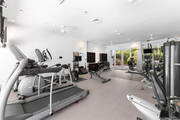 a view of a room with gym equipment