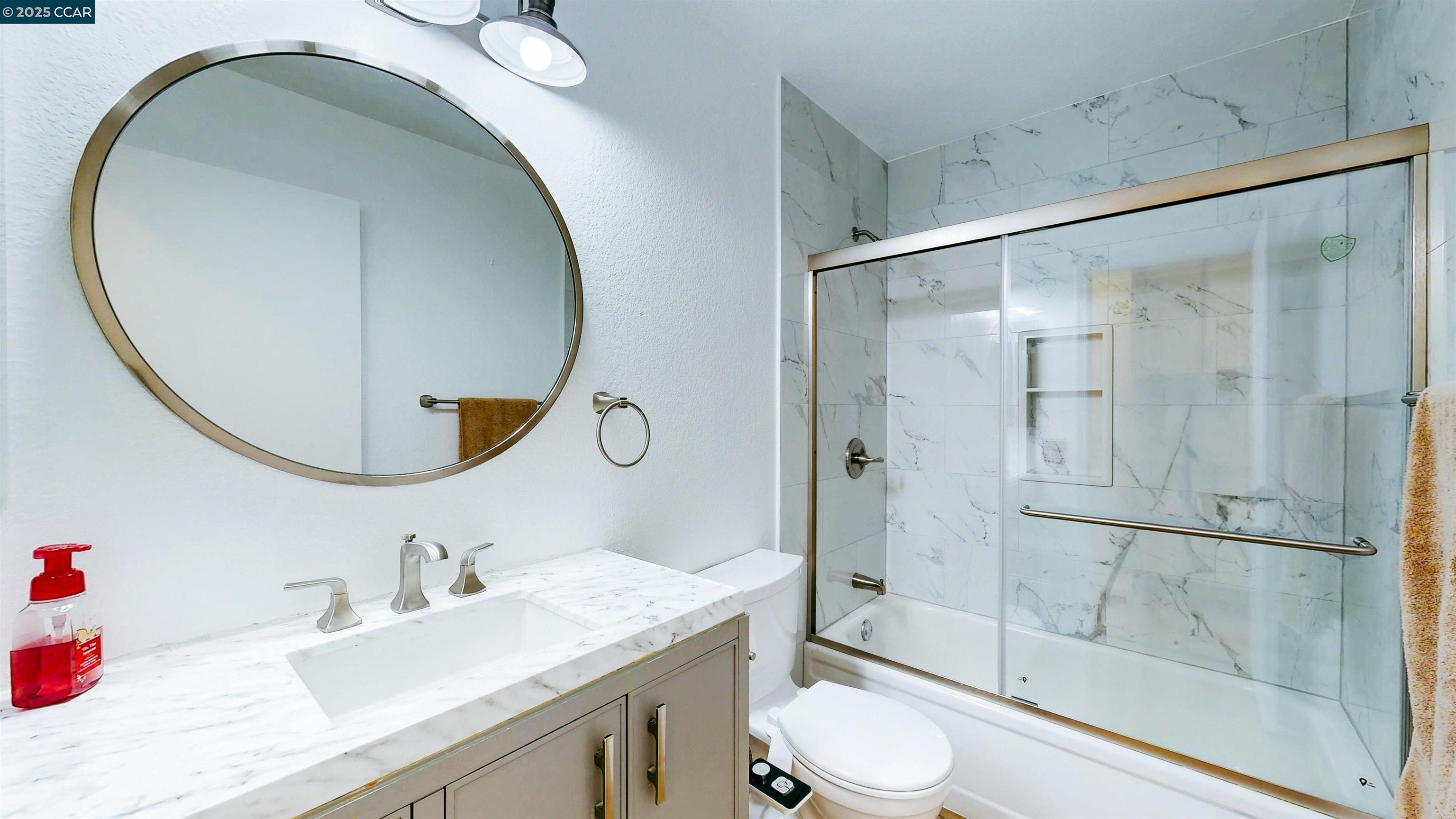 3743 Painted Pony Road Richmond, CA 94803 - Photo 34 of 56 a bathroom with a granite countertop sink mirror and shower