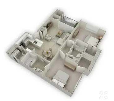 a view of living room with furniture and white floor