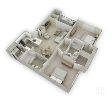 a view of living room with furniture and white floor