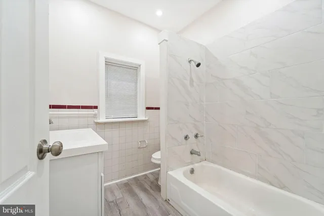 a bathroom with a bathtub