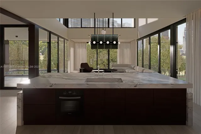 a bathroom with a granite countertop sink and a large mirror