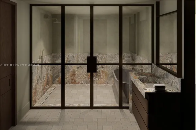 a bathroom with a sink and mirror