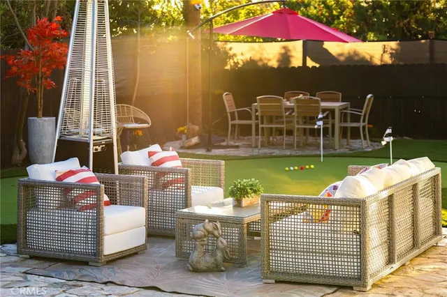 a view of a lake with a sitting area
