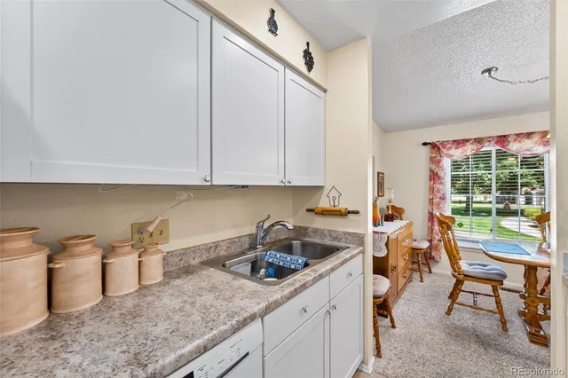 a kitchen with a sink and cabinets