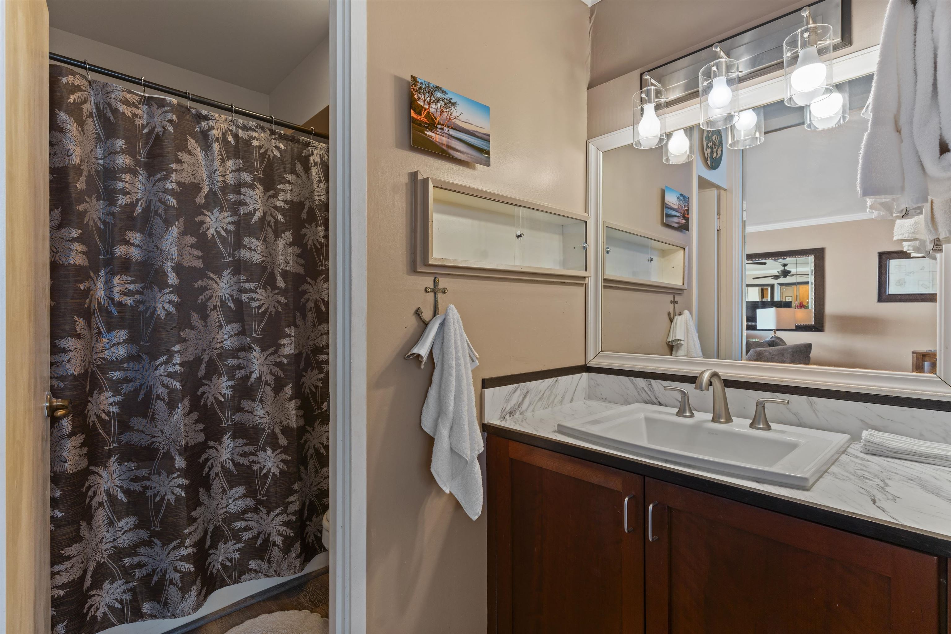 3823 Lower Honoapiilani Road, Unit 401 Lahaina, HI 96761 - Photo 33 of 40 a bathroom with a sink and a mirror