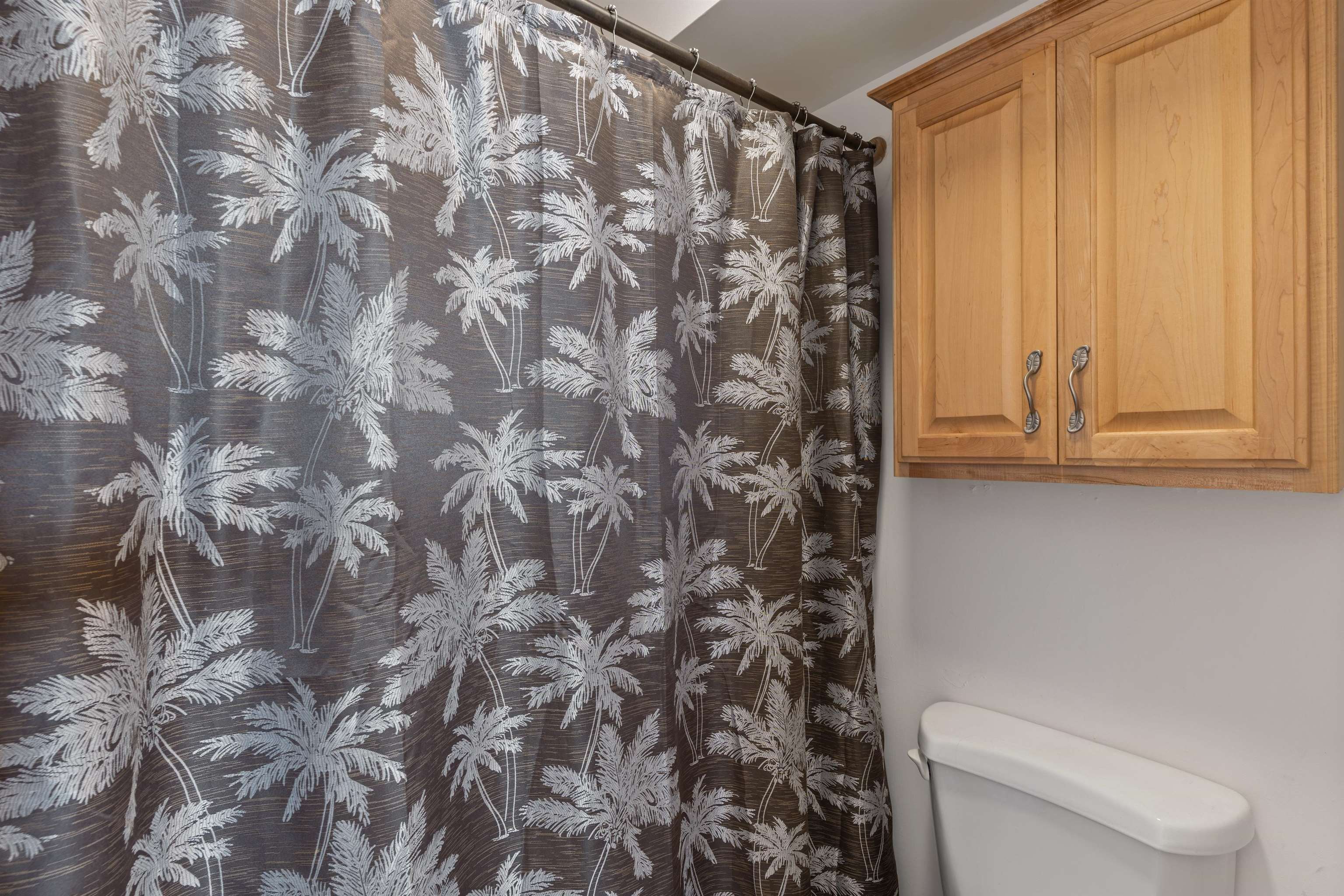 3823 Lower Honoapiilani Road, Unit 401 Lahaina, HI 96761 - Photo 34 of 40 a bathroom with a shower curtain and a toilet