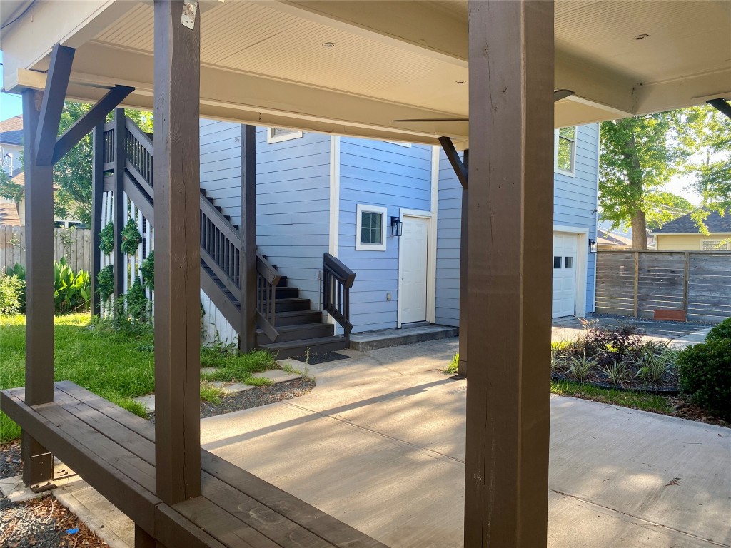 1505 Chippendale Road Houston, TX 77018 - Photo 11 of 18 covered back patio leading to backyard, oversized garage and garage apartment