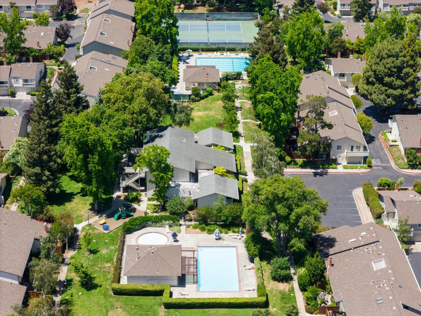 10892 Northfield Square Cupertino, CA 95014 - Photo 71 of 78 an aerial view of a house with a garden and lake view