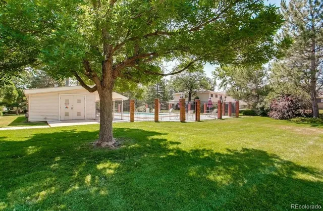 a view of a tree in front of a house with a big yard and large trees