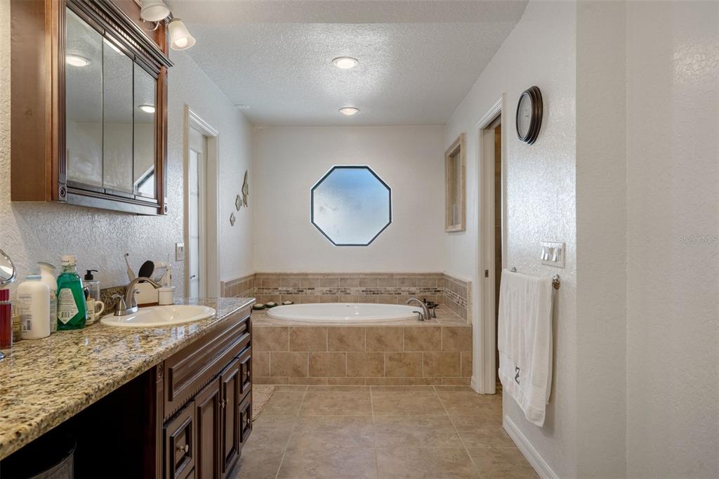 10421 Templewood Court Spring Hill, FL 34608 - Photo 30 of 63 a bathroom with a granite countertop sink and a mirror