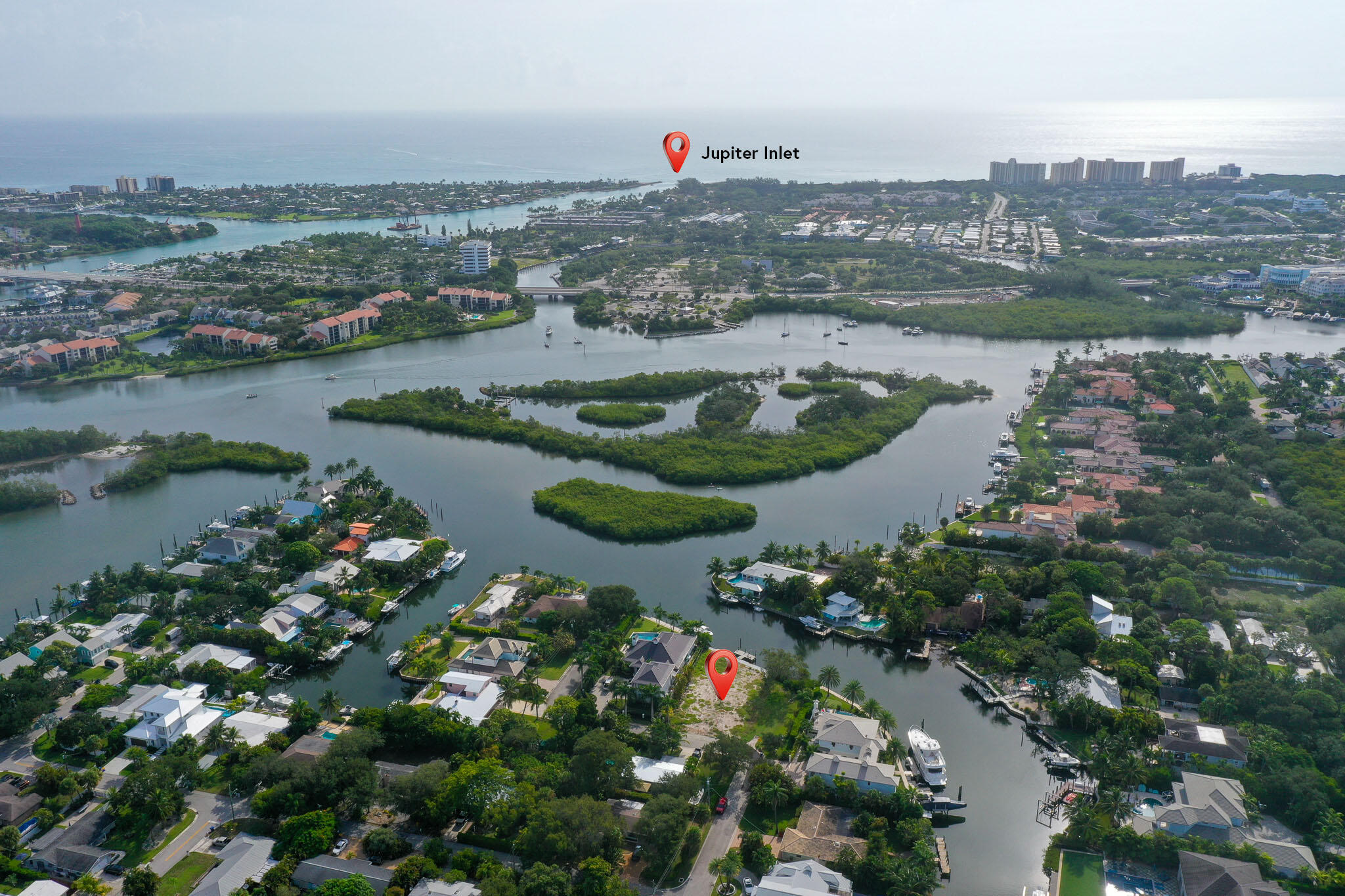 a view of a lake with a city