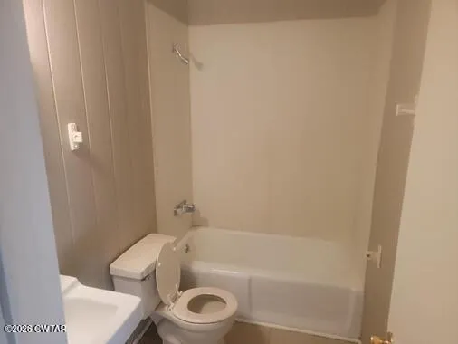 a bathroom with a toilet and bathtub