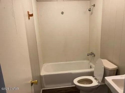 a bathroom with a toilet and a bath tub
