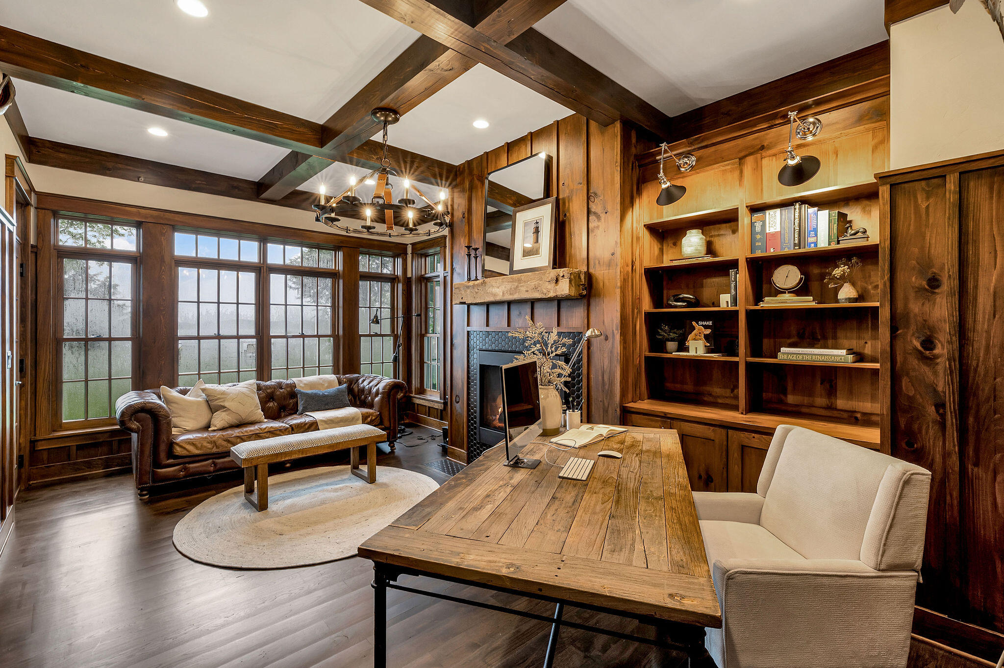 3005 North Silver Cedar Road Summit, WI 53066 - Photo 14 of 28 Beamed ceiling, gas fireplace and built-in book shelves