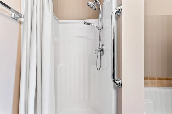 a bathroom with a shower
