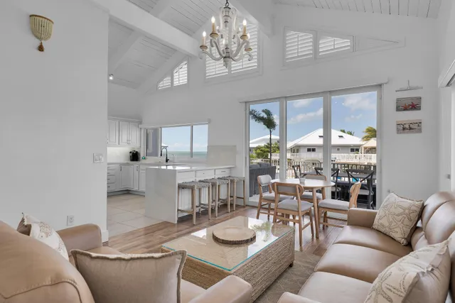 a large kitchen with a table chairs refrigerator and microwave