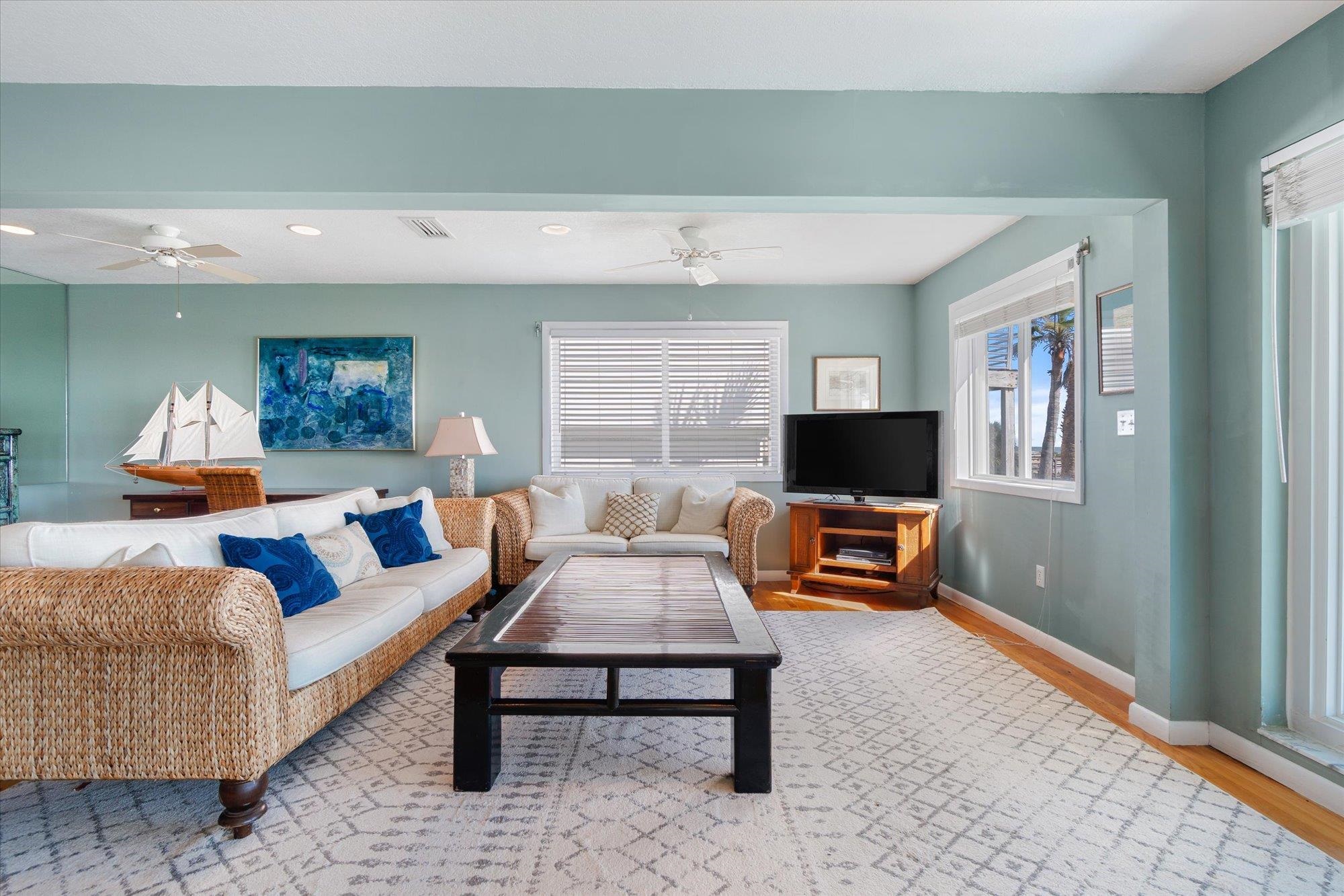 5512 Atlantic View St. Augustine, FL 32080 - Photo 17 of 77 Living room with a ceiling fan, light wood-style flooring, and recessed lighting