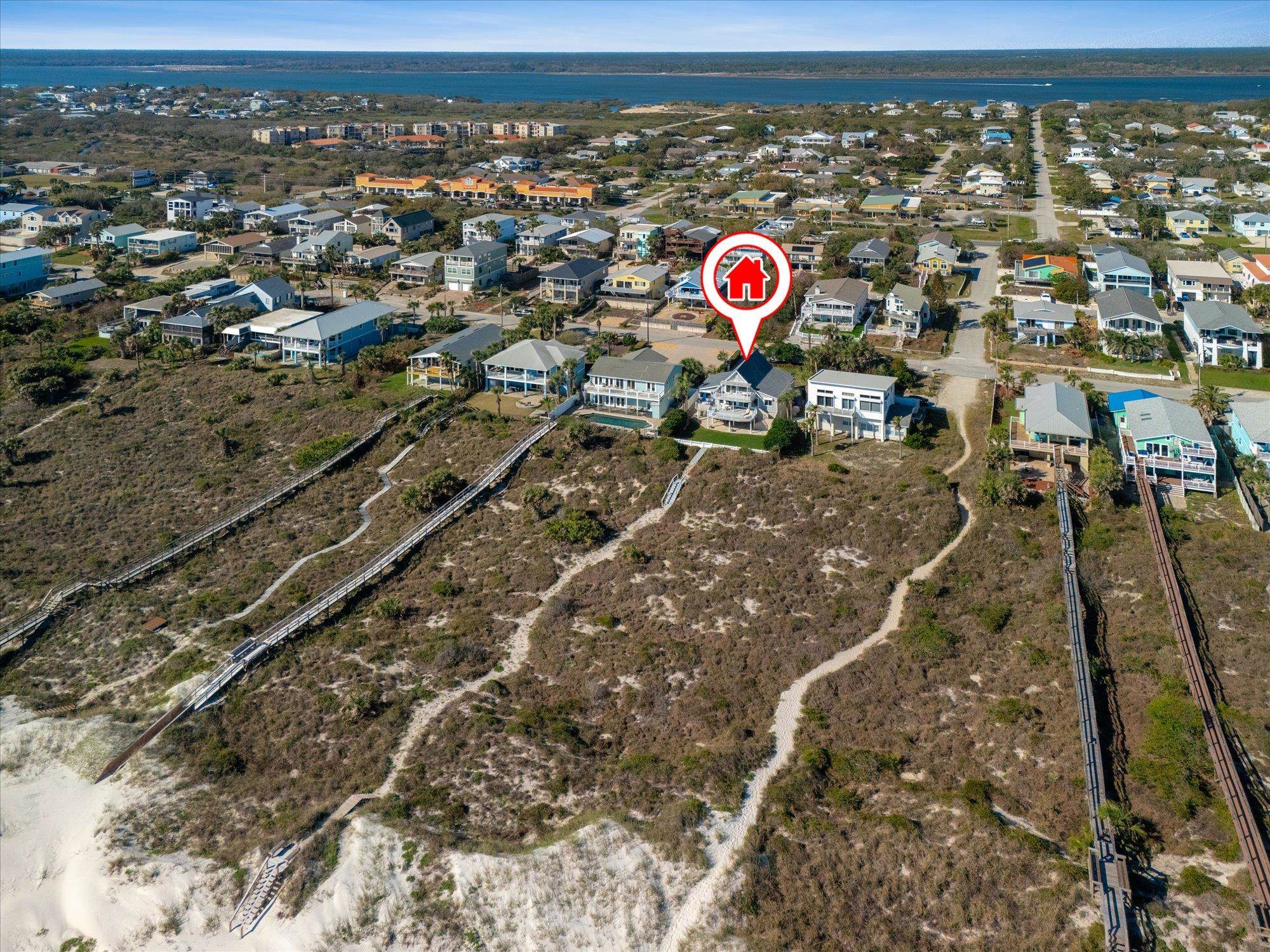 5512 Atlantic View St. Augustine, FL 32080 - Photo 59 of 77 Aerial view of property and surrounding area featuring nearby suburban area and a large body of water