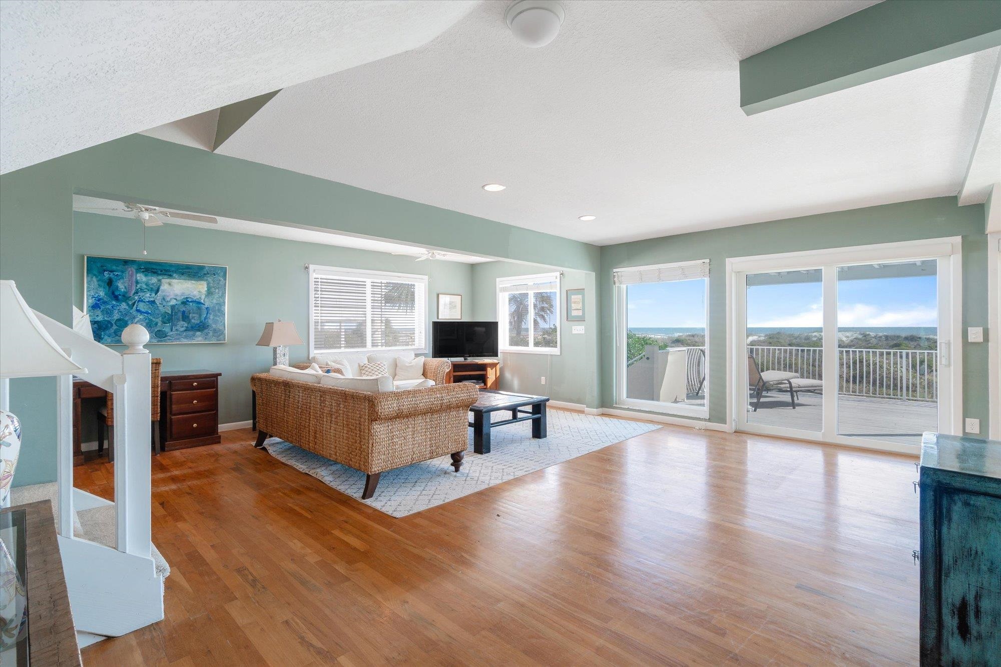 5512 Atlantic View St. Augustine, FL 32080 - Photo 7 of 77 Living room featuring light wood-style floors, plenty of natural light, ceiling fan, and recessed lighting