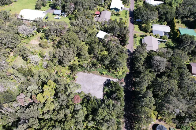 an aerial view of a house with a yard and garden view