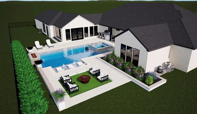 an aerial view of a house with a garden