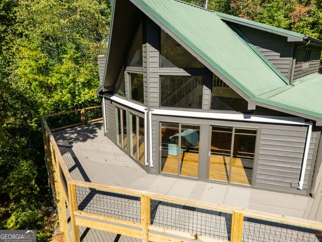 a aerial view of a house with a garden