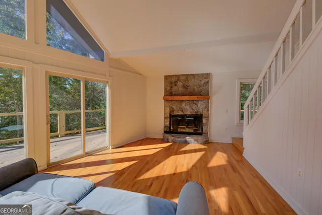 a view of a livingroom with a fireplace