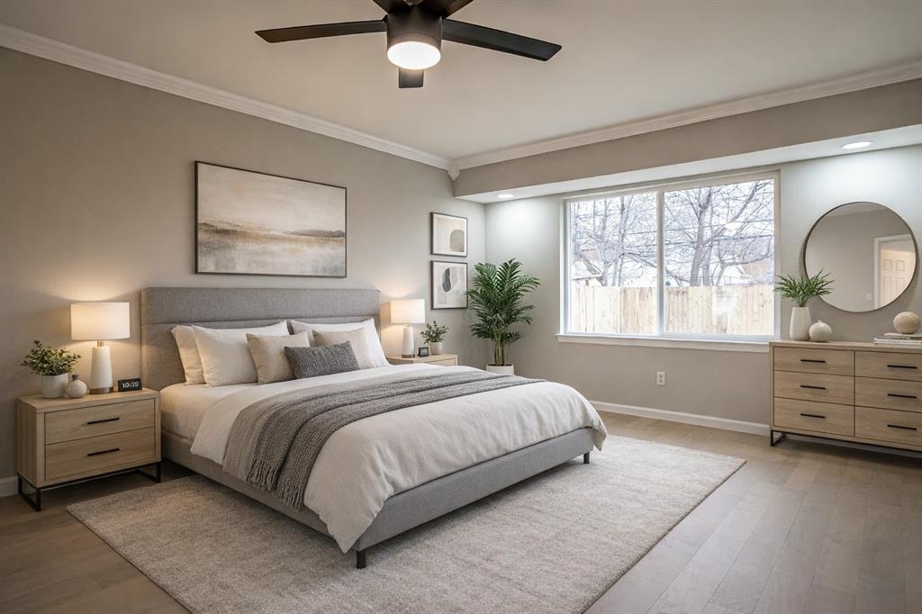 6901 Bennington Drive Watauga, TX 76148 - Photo 25 of 36 a bedroom with a bed chandelier and window