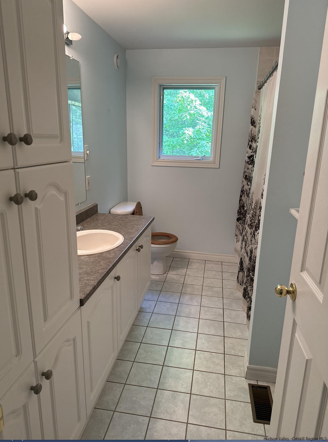 63 Lawrence Hill Road Accord, NY 12404 - Photo 16 of 19 a bathroom with a granite countertop sink a toilet and shower