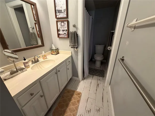 a bathroom with a sink a toilet and a mirror