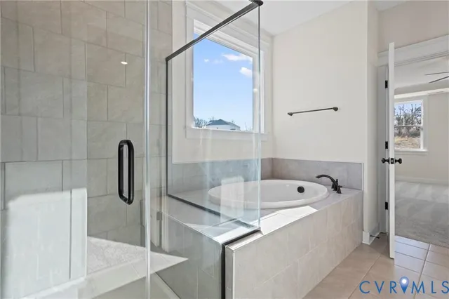 a bathroom with a bathtub and shower