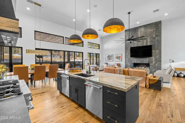 a kitchen with lots of counter top space