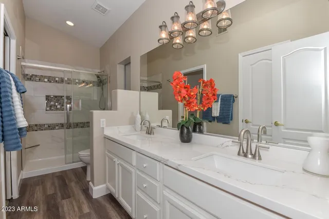 a bathroom with a sink a vanity and a mirror
