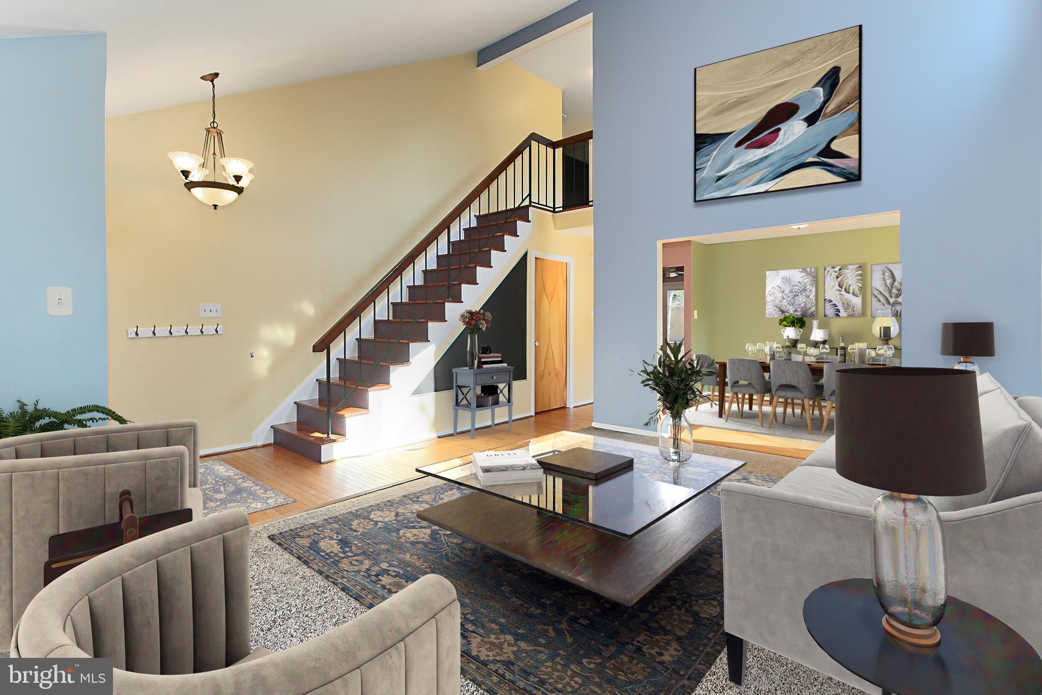Soaring Ceiling in Living Room; Virtually Staged