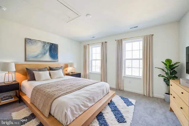 a bedroom with a bed potted plant with the wooden floor