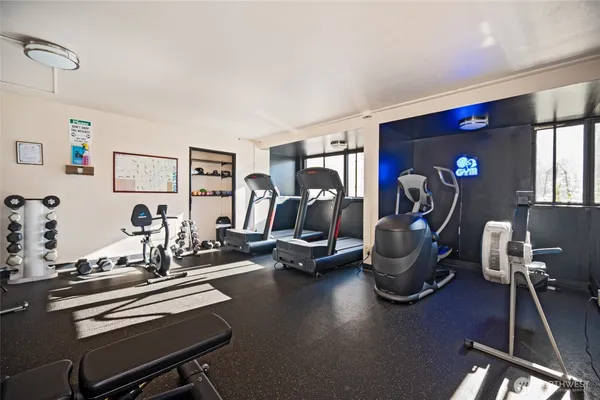 a view of a room with gym equipment