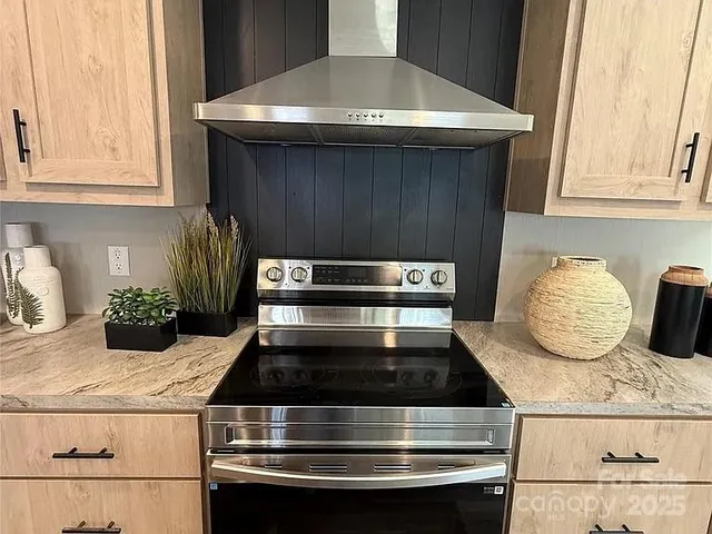 a stove top oven sitting inside of a kitchen