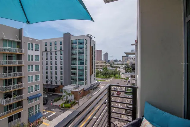a view of a city from a balcony