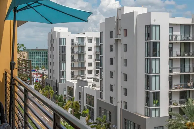 a view of a city with tall buildings